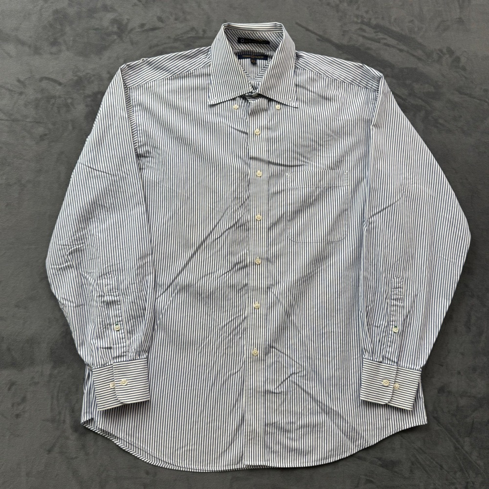 Tommy Hilfiger Mens Striped Dress Shirt Blue White TLC Collar 16.5 34/35